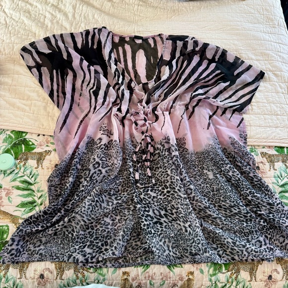 💜 Lavender & Black Animal Print Swim Cover Up, One Size Fits All - Picture 1 of 4